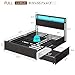 Rolanstar Full Size Bed Frame with 4 Storage Drawers, Charging Station and LED Lights, Metal Platform Bed with 2-Tier Storage Headboard, No Box Spring Needed, Easy Assembly, Noise-Free, Black