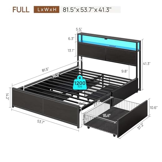 Rolanstar Full Size Bed Frame with Storage