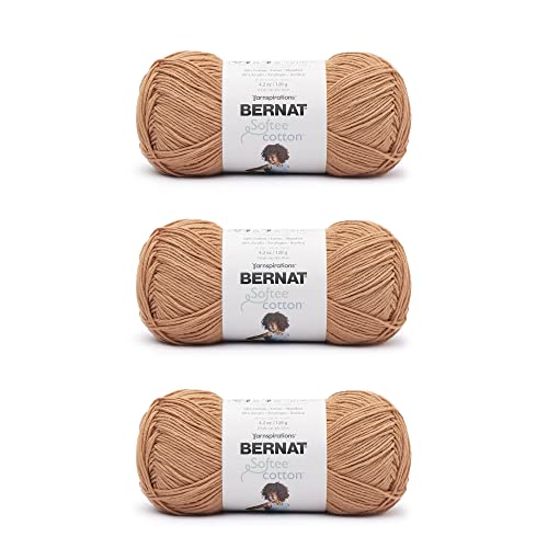 Image of Bernat Softee Cotton Sandstone Yarn - 3 Pack of 120g /4.25oz - Nylon - 3 DK (Light) - 254 Yards - Knitting, Crocheting & Crafts