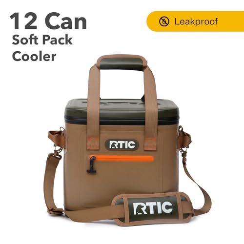 RTIC-Soft-Cooler-12-Can-Insulated-Bag-Portable-Ice-Chest-Box-for-Lunch-Beach-Drink-Beverage-Travel-Camping-Picnic-Car-Trips-Floating-Cooler-Leak-Proof-with-Zipper-Tan