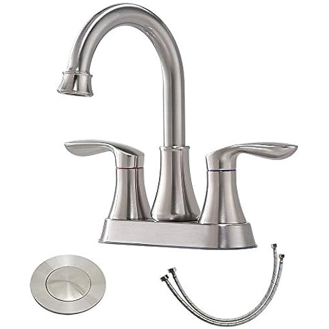 Friho Lead-Free Modern Commercial Two Handle Brushed Nickel Bathroom Faucet,Bathroom Vanity Sink Faucets with Drain Stopper and Water Hoses Cover