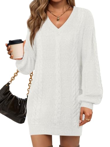 Saodimallsu Womens V Neck Mini Sweater Dress Cable...