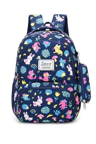 Mochila Escolar Infantil Feminina Grande Impermeável Estampada Com Estojo, Vários Compartimentos, Alças Ajustáveis, Zíper Duplo, Costas Acolchoadas, Para Notebook e Material Escolar (Azul-marinho)