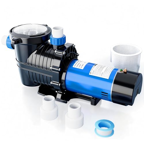 FOTING In/Above Ground Pool Pump, Self Primming Pool Pump High Flow 1.5' & 2' NPT Inlet Connectors, Blue