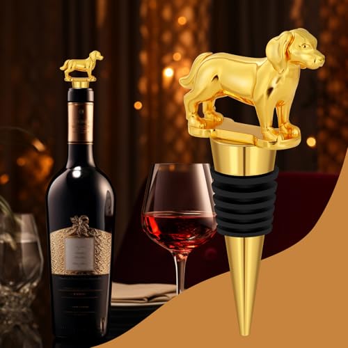 LKKCHER Golden Retriever Weinflaschenverschluss, Golden Retriever Geschenke, Geschenk für Hundebesitzer, Geburtstagsgeschenk Weingeschenke Weihnachten Geschenke für Männer Frauen Papa, Gold