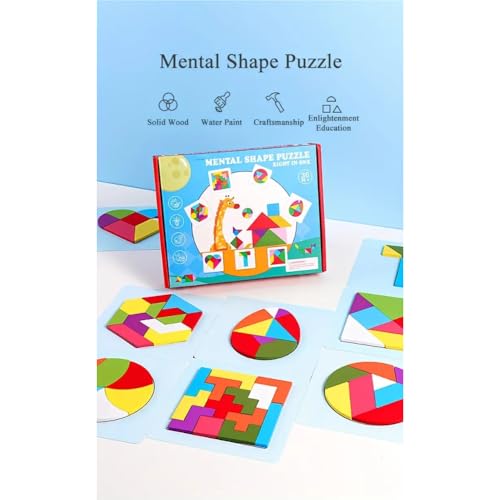 Image of PLUSPOINT Wooden Puzzle 68 Pattern Shape Blocks with 8 Activity Cards Montessori Educational Learning Toy Game,Geometric Shape Blocks Pattern (Geometric Puzzle)