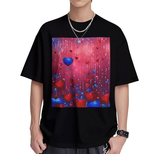 T-shirt en coton pour femme manches courtes col rond motif cœur imprimé et coupe ample moderne
