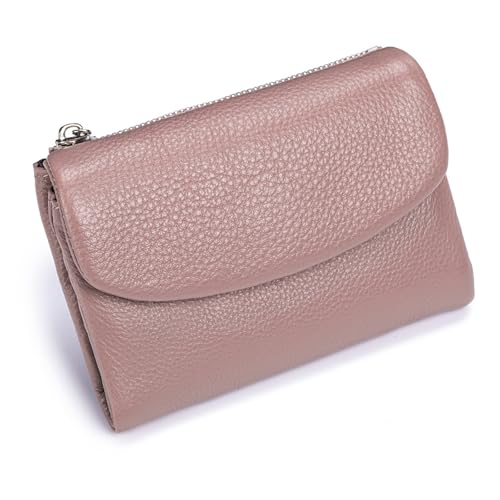 Unisex Pebble Leather Wallet, Short Genuine Leather Purse for Coins and Cards, Soft Leathers Wallets For Women (Pink)