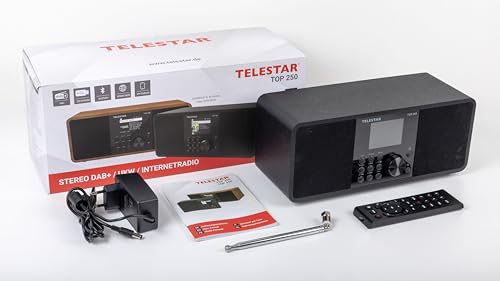 TELESTAR TOP 250 – DAB+/Internetradio (Stereo, 2 × 10 Watt, Bluetooth Audio-Streaming & Sendefunktion, USB-Aufnahme, Notfallwarnsystem, App-Steuerung) – Schwarz