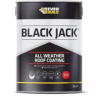 Everbuild Black Jack 905 – All Weather Roof Coating – Solvent-Based – Fibre-Reinforced – Fast Drying – Weatherproof – Black – 5 Litre