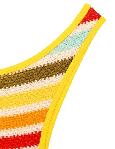 Image of seamoly Women's Bikini Sets Halter Neck Crochet Colorblock Two Piece Swimsuits Open Back Sexy High Cut Thong Bathing Suit