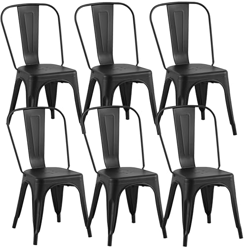 Rivbuio Metal Dining Chairs Set of 6Stackable Tolix Chair Indoor/Outdoor for Kitchen Cafe Restaurant Bistro & Patio Multiple Colors(Matte Black)
