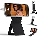 MOFT Phone Stand, Magnetic Phone Tripod Stand Stain-Resistant MOVAS Leather & Angle Adjustment & Strong Magnets Tripod for iPhone 17/16/15/14/13/12 (Included Metal Ring)-Jet Black