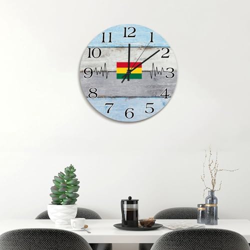 Horloge murale en bois drapeau du Ghana 38 cm silencieuse - 4