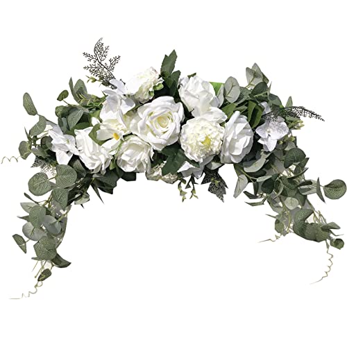 Wedding Arch Flowers, Rose Decorative Floral Swag for Lintel, 30Inch Artificial Greenery Eucalyptus Leaves Flower for Door Window Home Decoration