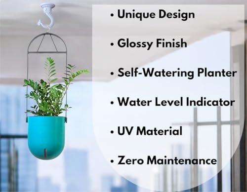 Image of Indian Discovery Self Watering Ceiling Hanging Planter|Hanging /Hooked Flower Pots for Home, Balcony, Garden Decor Flower Pots(2 Pcs, Sea Green, Sphere)|6 Inch UV-Resistant Plastic Plant Pots