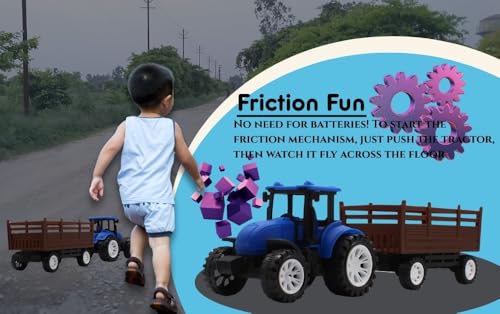 Image of Neokiddo Toys Friction Powered Trolley Farm Tractor Toy for Kids & Toddlers /Boys & Girls (Light Blue)