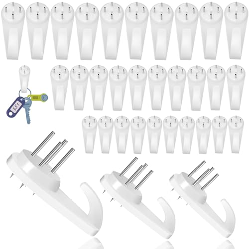30 Pcs Upgraded Non Trace Picture Hooks 3-Size Set for Plasterboard Walls Lime & Cement Easy Install No Damage Holds Photos Mirrors & Artwork