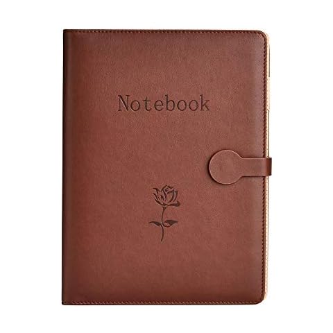 A5 Leather Notebook,SEEALLDE Refillable Composition Notebook Business Meeting Notebook with Pocket Conference Folder Notebook 120 Sheet/240 Pages 100GSM Acid-Free Thick Paper Cover