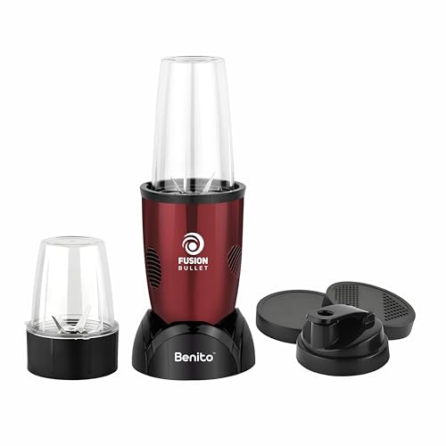 Image of Benito FUSION Bullet 500W Nutri Mix Grinder with 2 Jars | Compact ABS Body with Premium Motor | All-in-One Mixer for Smoothies, Spice, Juices & More | Red | 1 Years Warranty