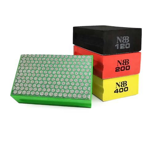 NBB Diamond Sanding/Polishing Pad Diamond Hand Buffing Pad Sanding Block with Foam Sponge Backing for Buffing/Grinding Sharp Edges and Plane of Granite Marble Stone Glass Ceramic(60/120/200/400#H)