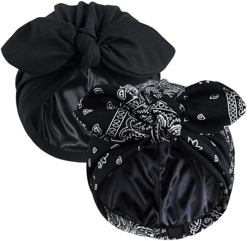 Image of Ababalaya Satin Lined Beanies for Women Chemo Headwear Silky Lined Cotton Sleeping Cap
