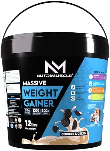 Nutrimuscle ® Massive Weight Gainer - 12 lbs - Cookies and Cream Flavour - Contains Complex Carbohydrates for Healthy Weight Gain
