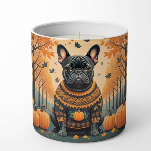 Caroline's Treasures DAC1045CDL Black French Bulldog Fall Decorative Soy Candle Nature Soy Wax Essential Oil Home Decor Ideal for Bedroom Kitchen Bath Office Gift, 10 oz