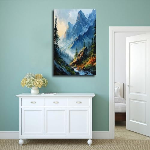 Peinture à l'aquarelle sur toile pour habiller un mur vide : paysage de montagne 20x30