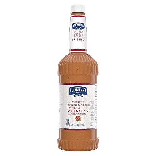 Hellmann's Charred Tomato & Garlic Vinaigrette Salad Dressing Salad Bar Bottles Gluten Free, No Artificial Flavors, added MSG or High Fructose Corn Syrup, Colors from Natural Sources, 32 oz, Pack of 6