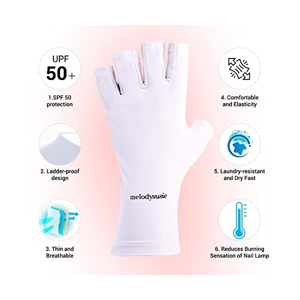 MelodySusie-Protection-UV-Glove-for-Nail-Lamp-Professional-UPF50-Gel-Manicure-Gloves-Nail-Art-Skin-Care-Fingerless-Anti-UV-Sun-Glove-Protect-Hands-from-UV-HarmWhite MelodySusie Protection UV Glove for Nail Lamp, Professional UPF50+ Gel Manicure Gloves, Nail Art Skin Care Fingerless Anti UV Sun Glove Protect Hands from UV Harm(White)