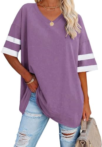 Ebifin Oversize T Shirt mit V-Ausschnitt Damen Kurzärmeliges Casual...