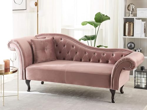 Image of Velvet Modern Chesterfield Chaise Lounge Couch 188 X 61 X 76 for Your Loving Space, (Pink, Standard)
