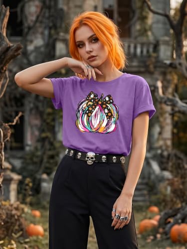 Tewmeu Halloween Shirts for Women Spooky Season Shirt Ghost Pumpkin Tshirt — view 3