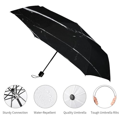 Parapluie pliable en marbre noir chic et résistant aux tempêtes - 3