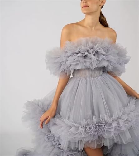 High Low Puffy Tulle Prom Dresses Long for Women Ball Gown 2025 Tiered Ruffles Evening Party Dress2