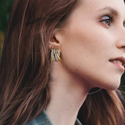 Two Tone Huggie Hoop Earrings Cross Over Design Twisted Rope Silver Gold Statement Wide Band Clip On Hoops for Women Fashion Jewelry Gift2