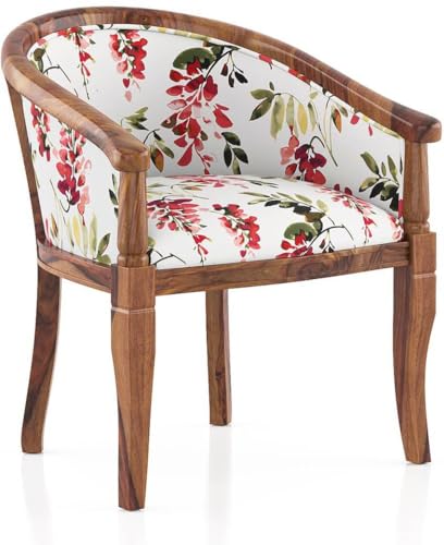 Image of Solid Wood Chair Wooden Single Seater Sofa Chair for Living Room, Bedroom, Outdoor & Indoor - Teak & Carmine Cassia