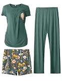 SUNNYBUY Damen Umstandsmode Stillpyjama-Set, 3-teiliges Schlafanzug Set