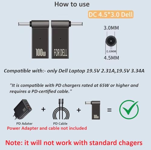 Image of Tobo 100W Female Type-C to Laptop Charging Adapter Converter Compatible with Lenovo IdeaPad Yoga Laptop Series, Chromebook, Liteon, Flex, Notebooks (4.5-3.0DEL) TD-1266CC