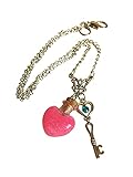 Sailor Moon Inspired Pink Glow In The Dark Heart Shaped Glass Charm and Blue Jeweled Key with Rolo Chain Necklace Pastel Cosplay Anime