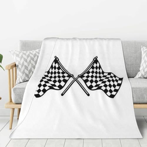 Couverture en peluche drapeau de course plaid damier noir blanc jeté de lit