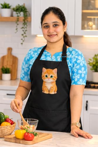 Image of Waterproof Printed Kitchen Apron for Women & Men, Adjustable Neck Cooking Apron with Front Pocket, Oil & Stain Resistant Apron for Cooking, Baking & Kitchen Use