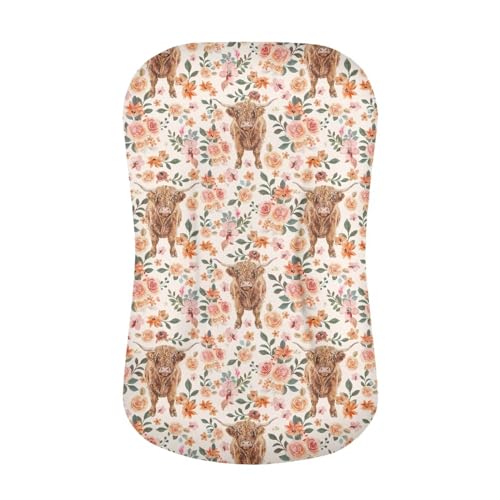 Image of ZOUTAIRONG Roses Cow Bassinet Sheets for Baby Girl Soft Breathable Baby Fitted Sheet Universal for Oval Rectangle and Hourglass Bassinet Mattress - Orange