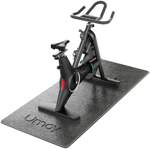 UMAY Fitness Bike Mat Compatible with Peloton Bike for Hardwood Floors Carpet Protect, 5mm Thick, Under Bike Home Gym Exercise Workout Eqipment Mat, 24"x51.4"