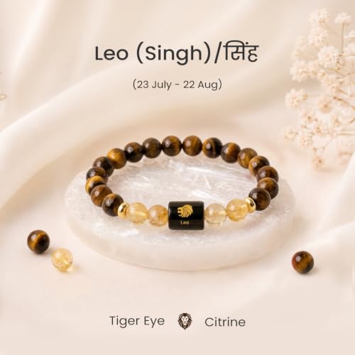 Image of Astrotalk Zodiac Bracelet with Raw Selenite Plate | Healing Crystals for Protection & Emotional Balance | Citrine & Tiger Eye | Bracelet for Man & Woman | Gift for Man & Woman