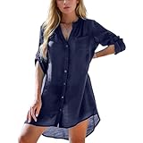 Suffolly Vestido de playa para mujer, para verano, para verano, para la playa, túnica de playa, poncho de playa con mangas 3/4, tallas S-XXL, azul marino, L