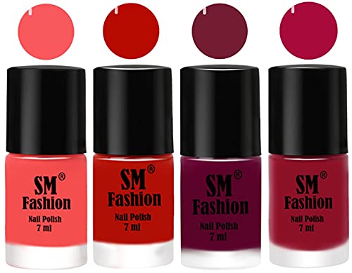Image of Nail Polish Combo Set (Pack of 4) Quick Dry Gel Finish Nail Paint | Light Pink,Red Orange,Mulberry,Raspberry | 7 ml Each