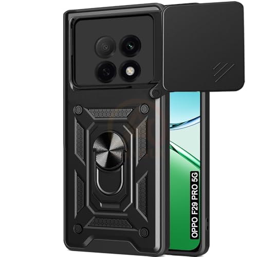 Image of Armor Bumper Back Cover Case for Oppo F29 Pro 5G Rotating Camera Cover, Ring Holder & Kickstand | Heavy Duty & 360 Degree Protection Oppo F29 Pro 5G Back Cover (Black)