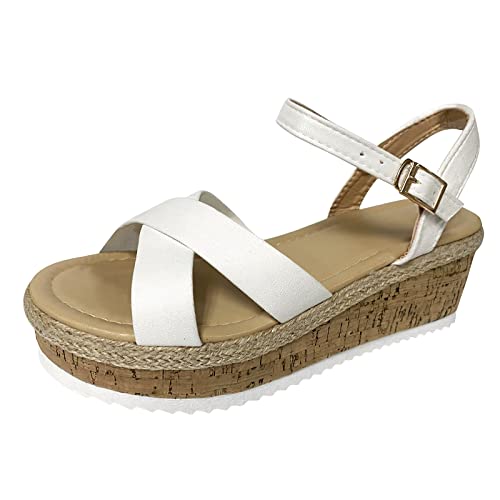 Sandales compensées tendance femme blanc 39.5 chaussure été boucle